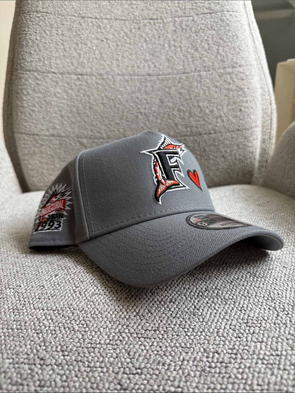 Gray Embroidered Cap with Red Heart Accent FLORIDA MARLINS